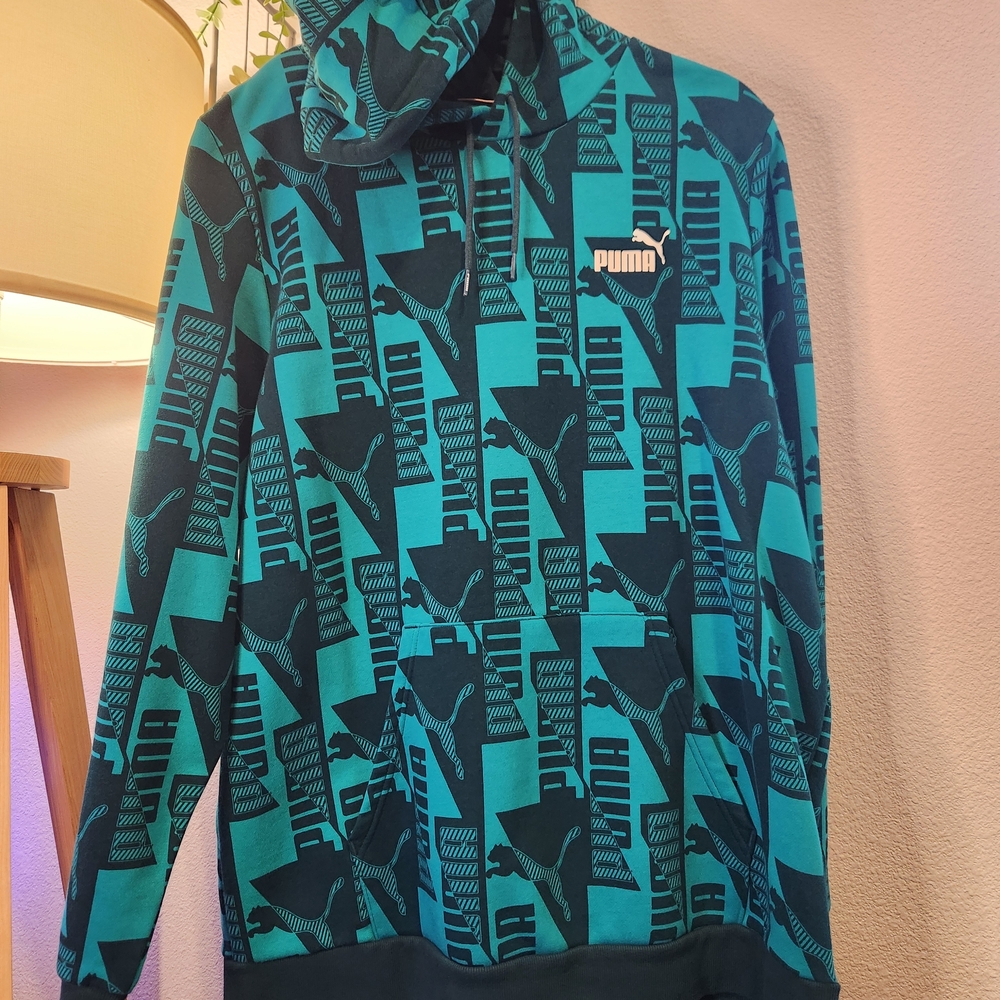 Puma Teal and Black Graphic Hoodie